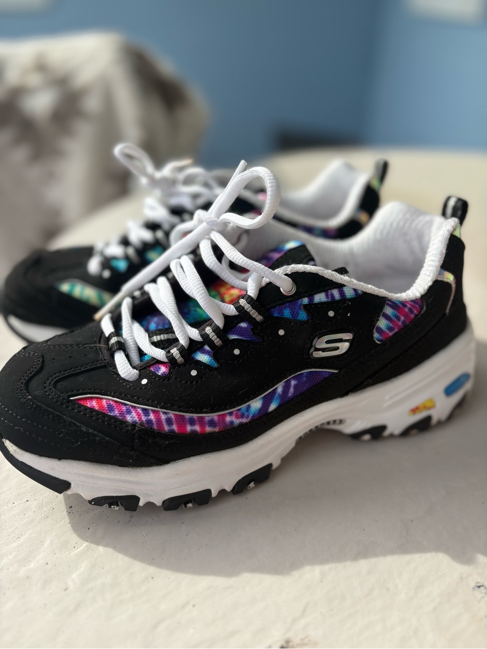 Skechers Black Multicolor Tie-Dye Platform Sneakers